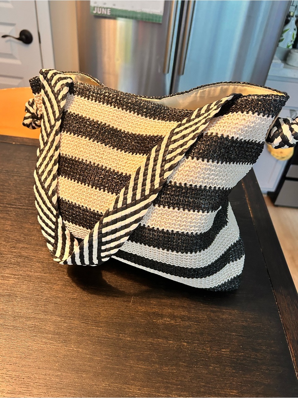 Black & White Striped Knit Tote Bag